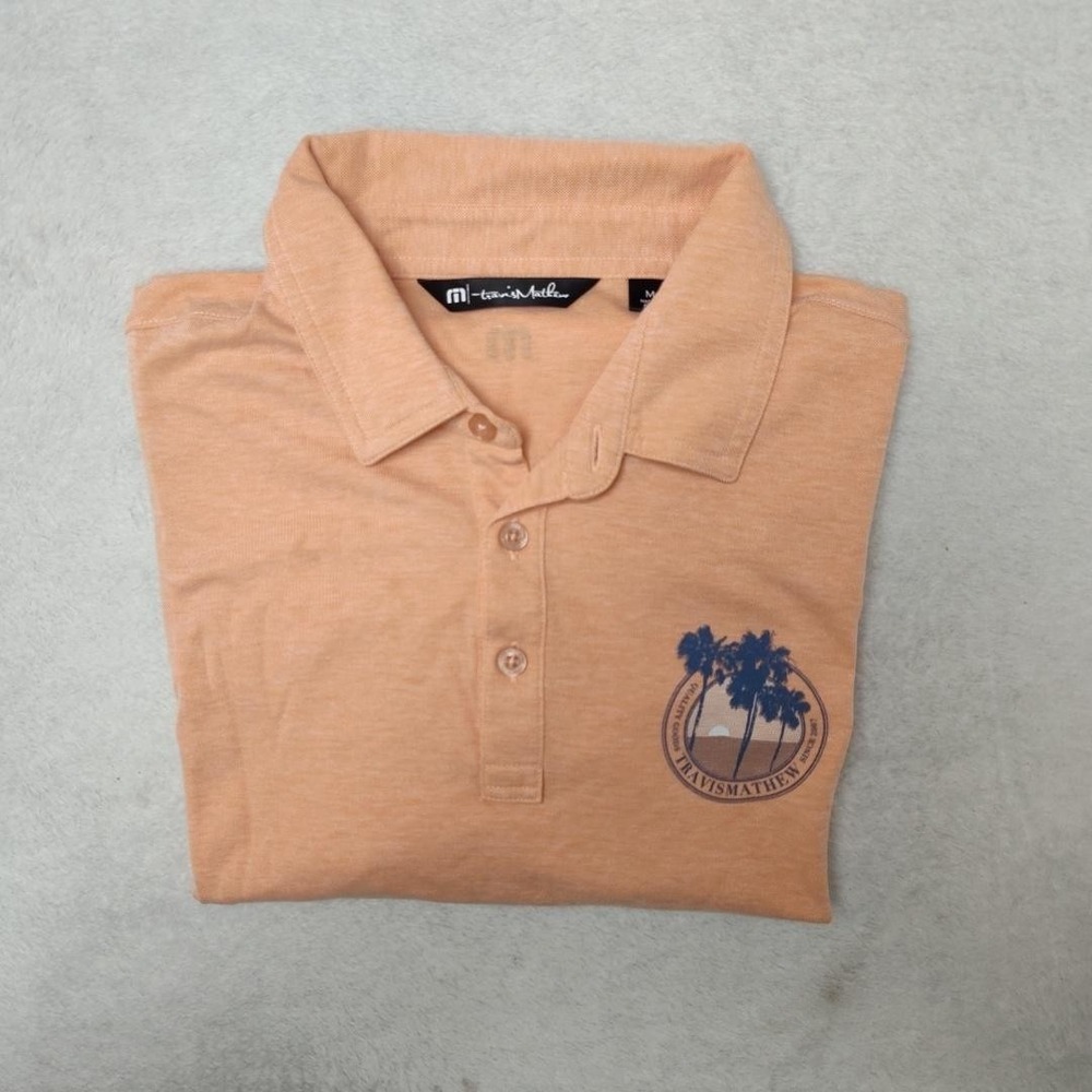 TravisMathew Polo Shirt Mens M Orange Solid Golf Short Sleeve Performance